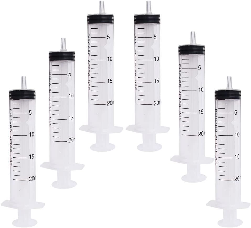 Lotatheta 6 pcs 20ML/CC Plastic Syringe Disposable Individual Sealed Wrap Without Needle with Measurement for Scientific Feeding Pets Labs Watering Dispensing