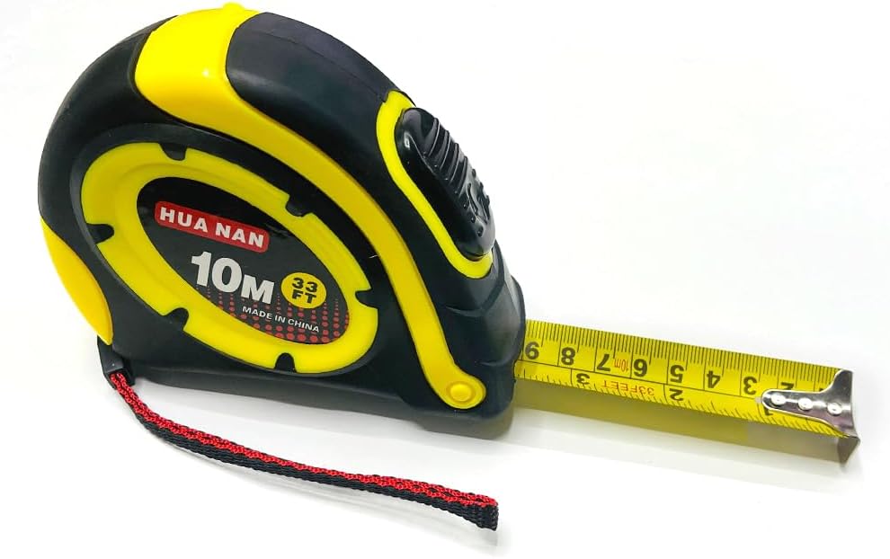 HUANAN by HEXAR Measuring Tape, 33-Foot/10 Meter, Self-Locking Retractable Steel Tape, Imperial/Metric Measurements, Professional Grade Tape