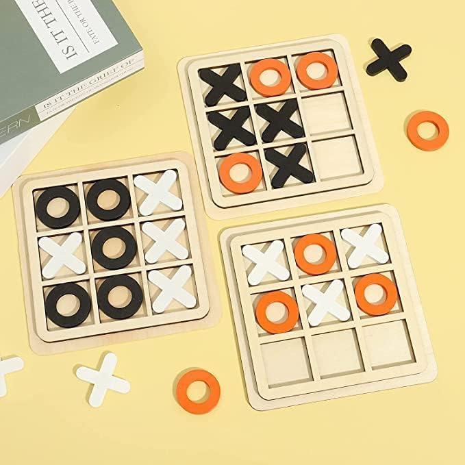 ECVV Wooden Board Tic Tac Toe Game XO Table Toy Classical Family Children Puzzle Game Educational Toys, (ASSORTED 1 PIECE)