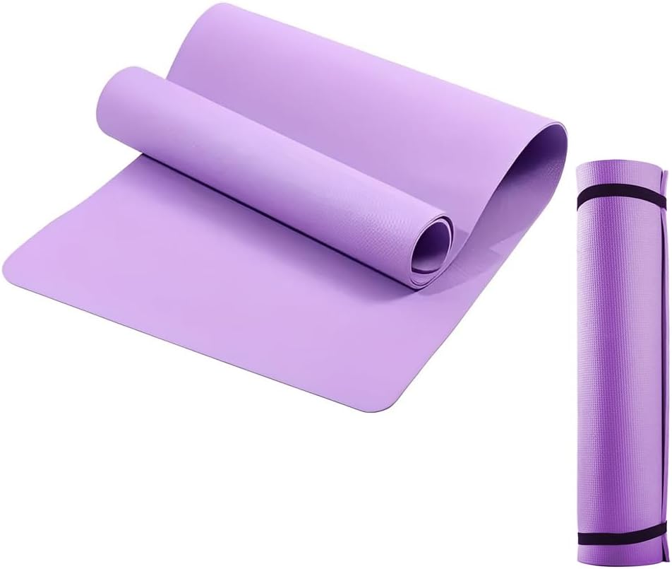Yoga Mat with Nylon Strap 4mm Thick EVA Latex Free Mat for Men & Women 61x173cm - Non-Slip Exercise Mat for Home Yoga, Pilates, Stretching, Floor & Fitness Workouts - PURPLE