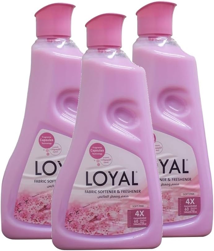 Loyal Fabric Softener & Freshener Concentrated, Soft Pink, 30 Washes 750ml x 3