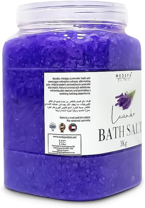 MEDSPA Lavender Bath Salt for Body & Foot Spa, Calming, Relaxing, Aromatherapy, Pure and Natural, Sea Salt, Infused with Rose Petals and Lavender Essential Oil 3kg 105oz