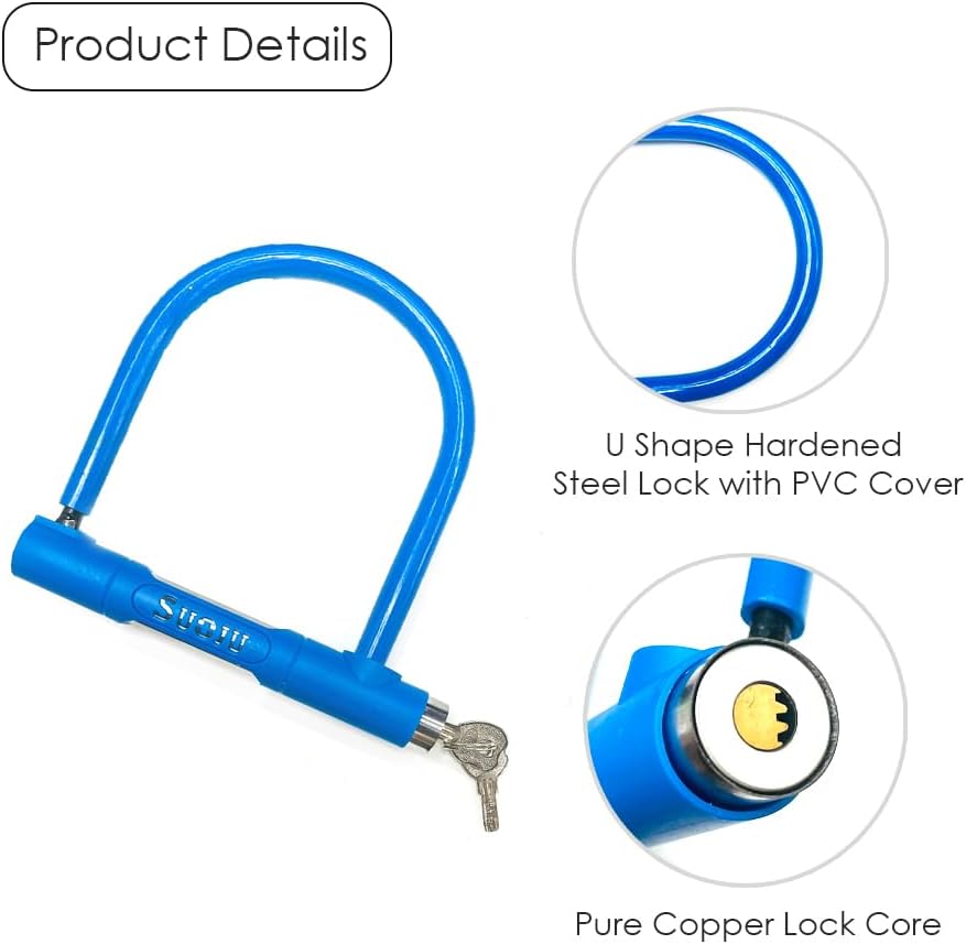HEXAR Bike U Lock with 2 keys, Scooter Tire U Shape Lock, Anti-Theft PVC Coated Bike Lock, Electric Scooter Lock Thick Steel Lock in Multiple Colors