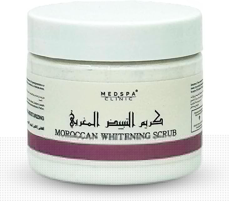 MedspaClinic Moroccan Whitening Cream Scrub 300g After Bath for Face and Body, Enriched with Vitamine E and Natural Extracts, Peeling, Softner, Moisturizer, Collagen. Travel Pack