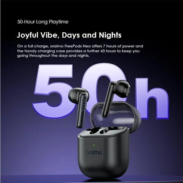 Oraimo FreePods Neo OTW-330S True Wireless Earbuds | 50H Battery, 6 Mics for Clear Calls, Bluetooth 5.3, IPX4 Waterproof, Deep Bass, Touch Controls