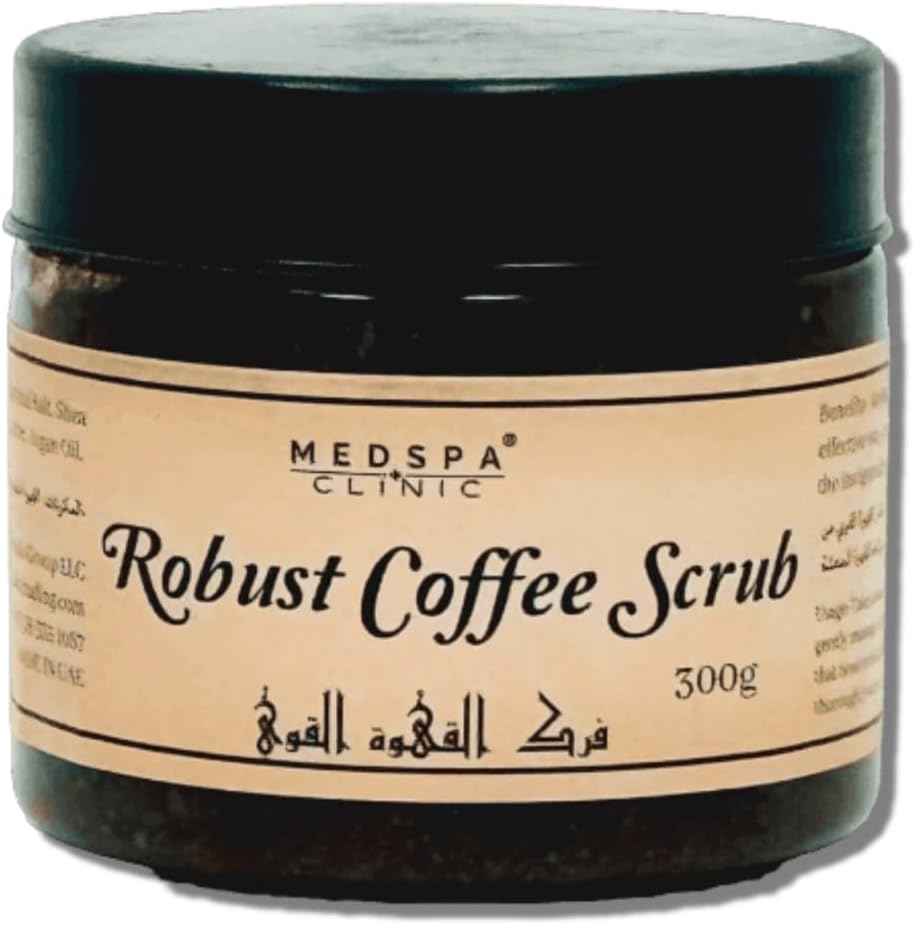 MedspaClinic Robust Coffee Scrub Exfoliating & Moisturizing Body Scrub for Cellulite, Stretch Marks, and Dead Skin Removal Infused with, Shea Butter, and Vitamin E 100% Natural Ingredients - 300g