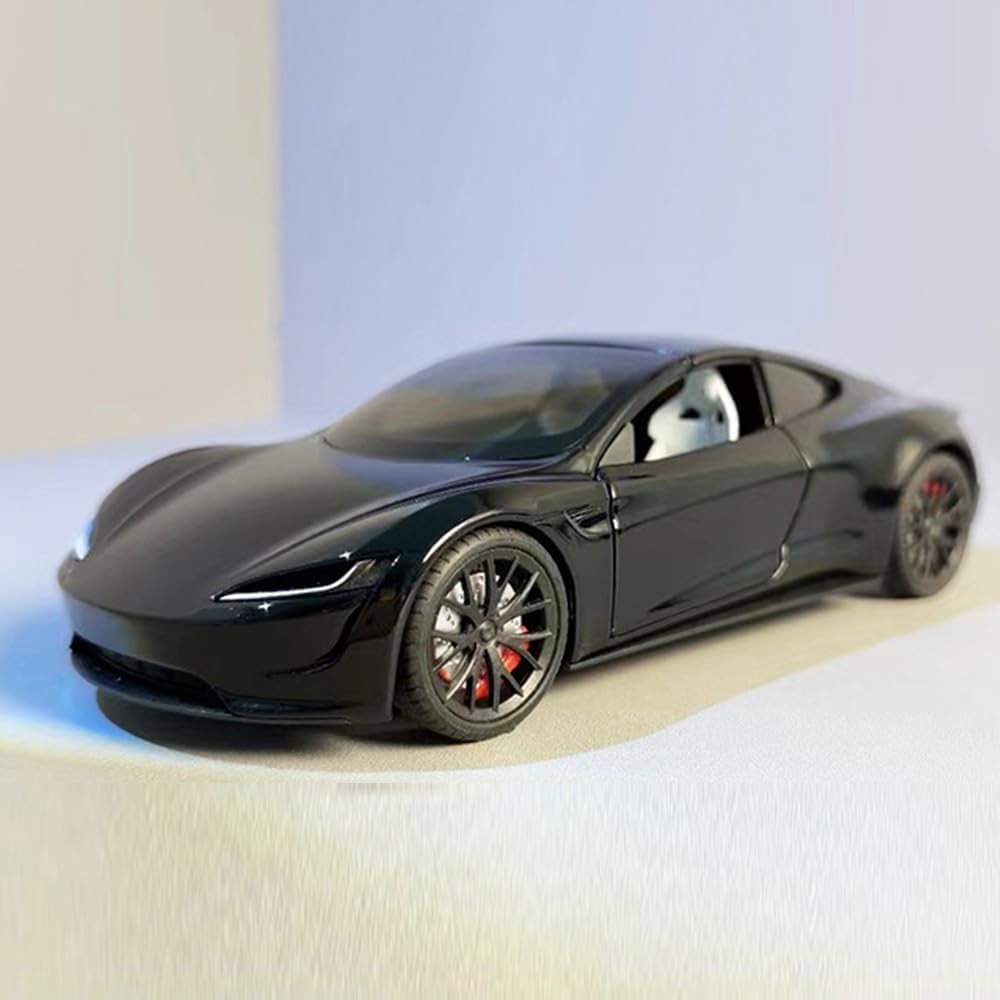 EROCK 1/24 Diecast Roadster Model Car with Pull Back Function, Sound and Light, Alloy Metal Vehicles Roadster Toy Car Ideal Collectible for Kids Adults Enthusiasts, Great Birthday Gift (Black)