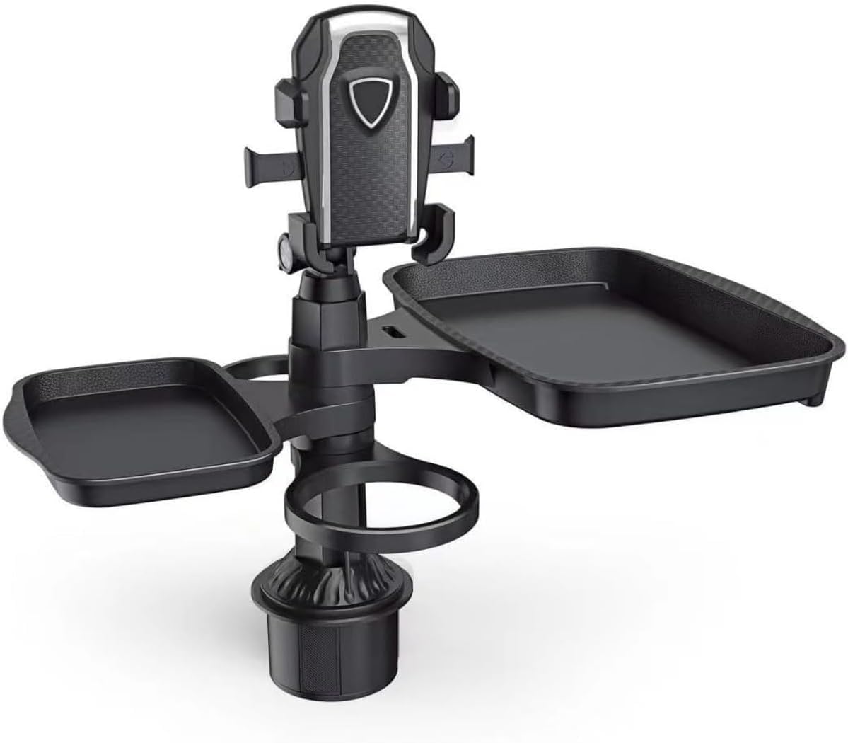 Car Cup Holder Expander with Detachable Food Tray, 360° Rotating Table, Adjustable Base & Phone Holder Slot – Travel Road Trip Essentials, Car Organizer with 3 Cup Holders for Traveling