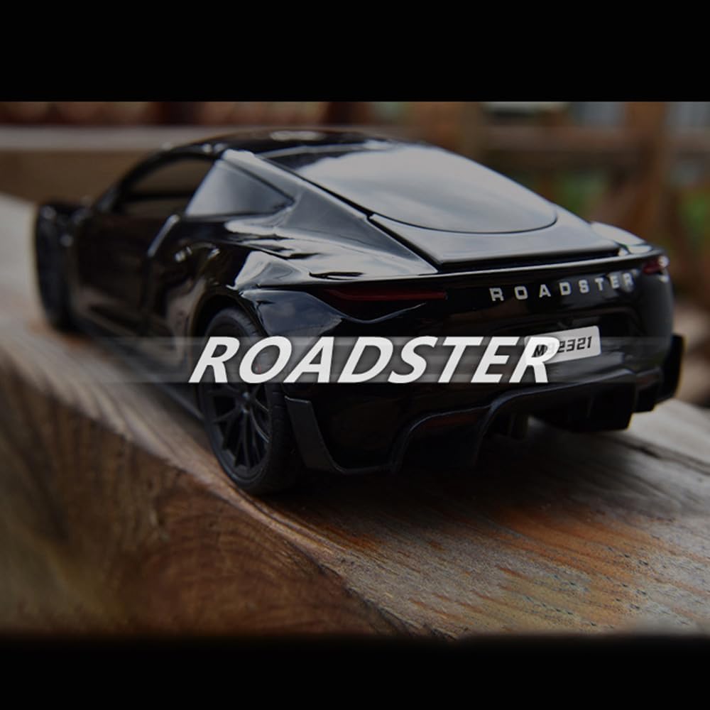 EROCK 1/24 Diecast Roadster Model Car with Pull Back Function, Sound and Light, Alloy Metal Vehicles Roadster Toy Car Ideal Collectible for Kids Adults Enthusiasts, Great Birthday Gift (White)