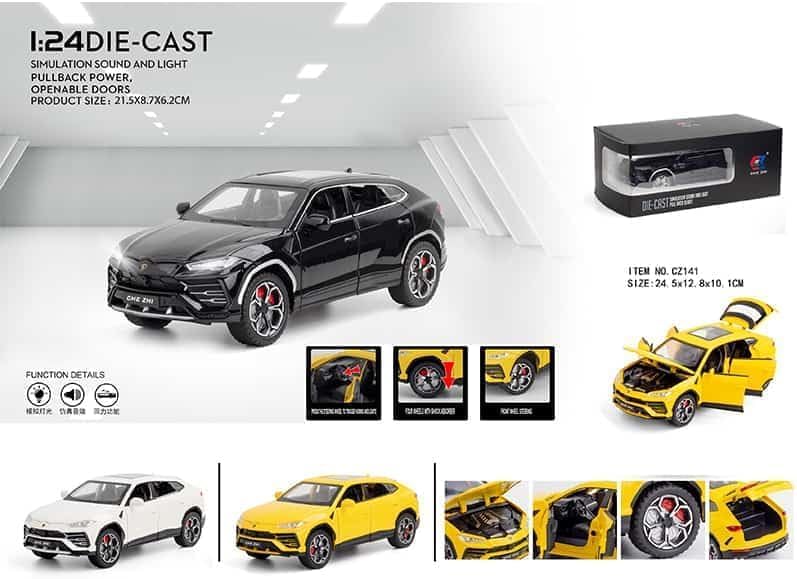 Alokik Enterprise Compatible for 1:24 Lamborghini Urus Car Model Toy Child Sound and Light Pull Back Car Zinc Alloy Toys for Kids Boy Girl Gift 【Colors as Per Stock】