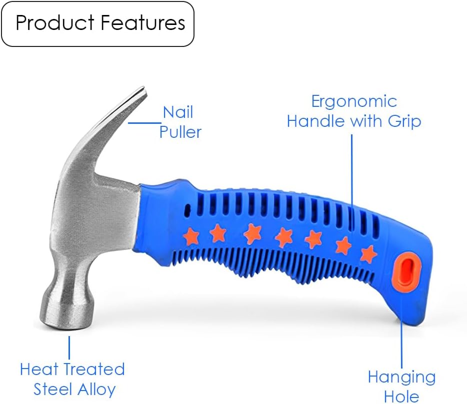 ORDERLY by HEXAR® Claw Hammer, 290g, Small Camping Claw Hammer, Engineering Hammer, Steel Alloy Woodworking With Non-slip Handle, Easy to Carry For DIY