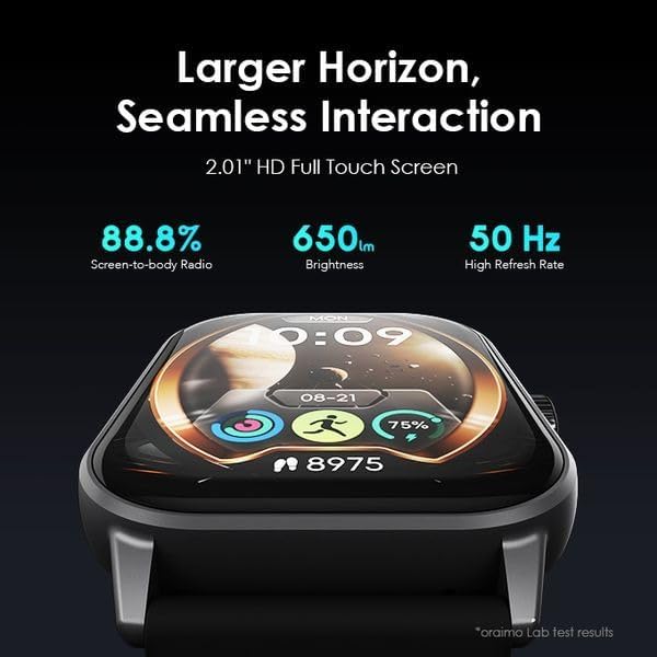 Oraimo OSW-805 Watch 5 Smart Watch with 2.01 inch HD Panda Glass Screen and 1ATM Water Resistance-Black