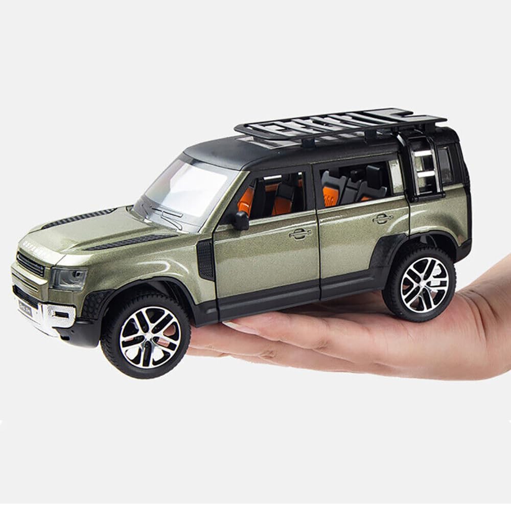 سيارة لعبة معدنية مصبوبة من DEUSON ECOM 124 Defender مزودة بإضاءة وصوت وباب قابل للفتح للأطفال، لون زيتوني