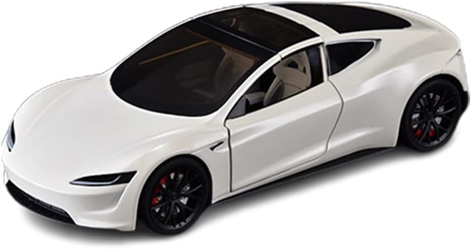 EROCK 1/24 Diecast Roadster Model Car with Pull Back Function, Sound and Light, Alloy Metal Vehicles Roadster Toy Car Ideal Collectible for Kids Adults Enthusiasts, Great Birthday Gift (White)
