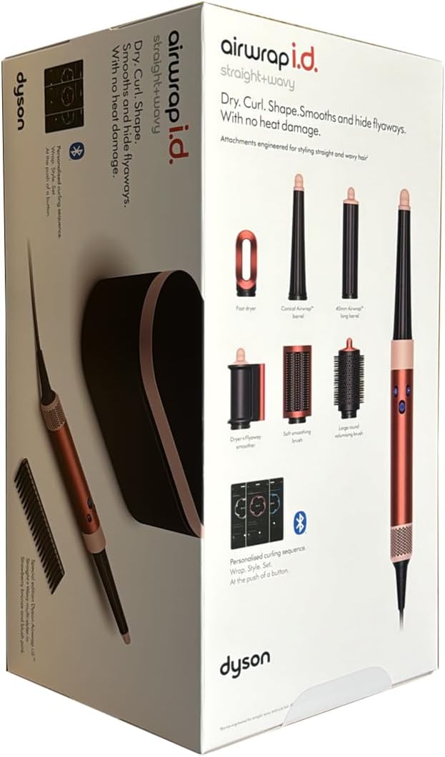 Dyson Airwrap i.d. Multi-Styler and Dryer Straight+Wavy HS08 - Bluetooth Enabled - for Perfect Curls (Strawberry Bronze/Blush Pink)