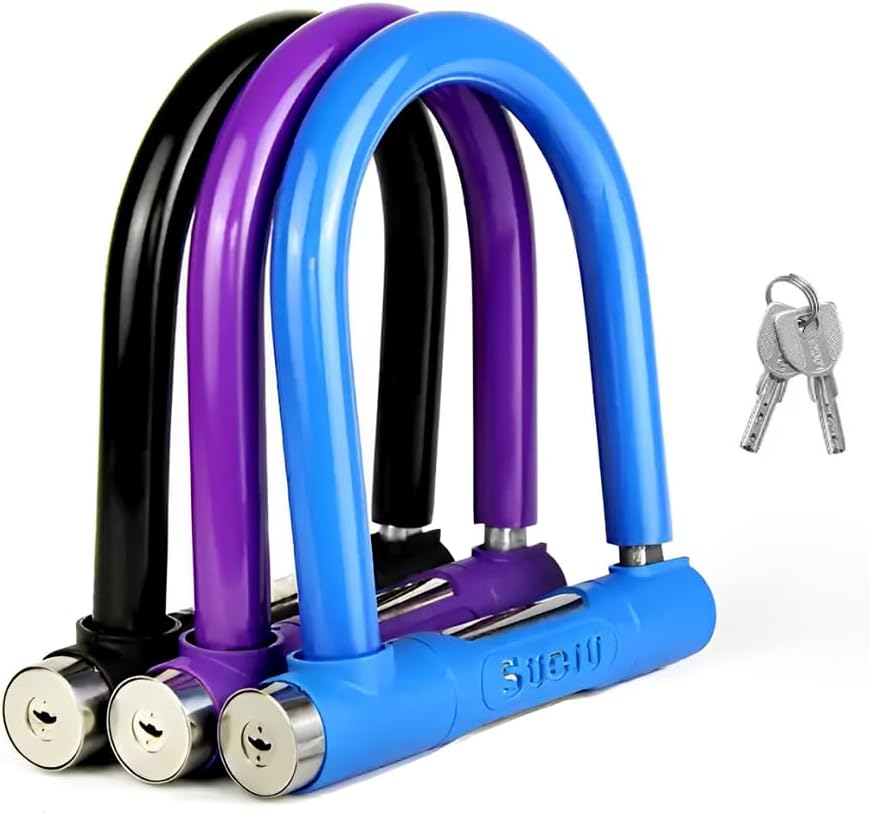 HEXAR Bike U Lock with 2 keys, Scooter Tire U Shape Lock, Anti-Theft PVC Coated Bike Lock, Electric Scooter Lock Thick Steel Lock in Multiple Colors