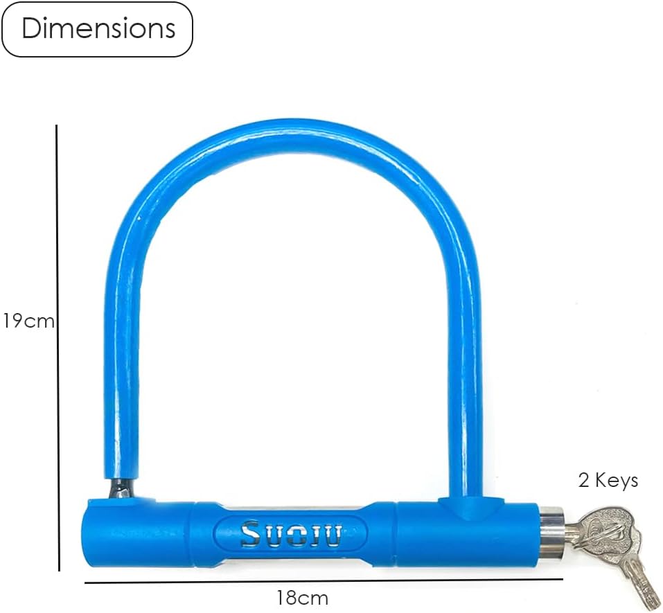 HEXAR Bike U Lock with 2 keys, Scooter Tire U Shape Lock, Anti-Theft PVC Coated Bike Lock, Electric Scooter Lock Thick Steel Lock in Multiple Colors