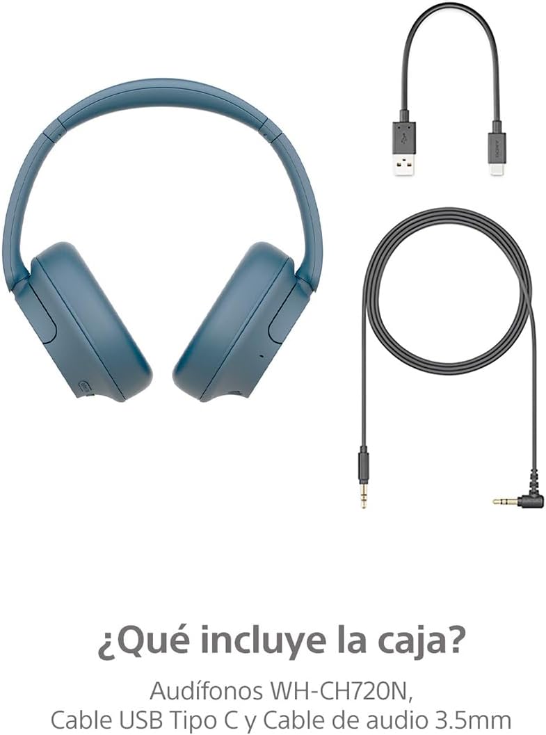 سماعات سوني WH-CH720N اللاسلكية بتقنية إلغاء الضوضاء - ميكروفون مدمج - عمر بطارية يصل إلى 35 ساعة وشحن سريع - أزرق