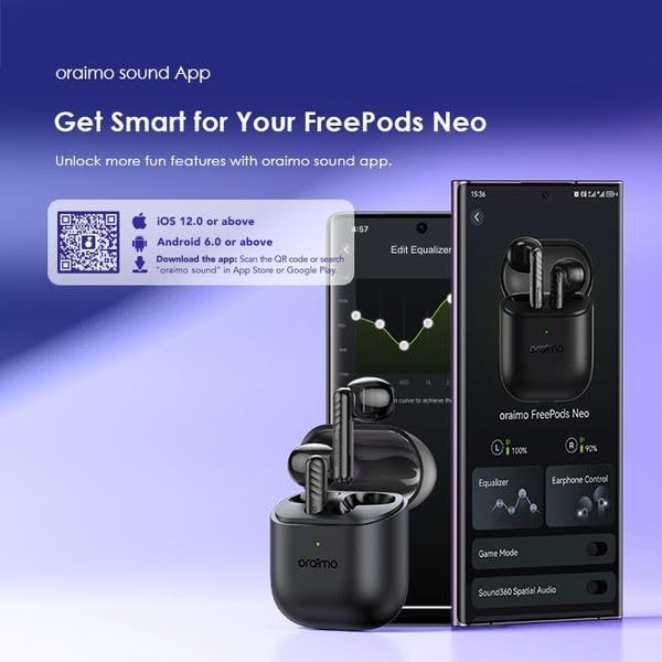 Oraimo FreePods Neo OTW-330S True Wireless Earbuds | 50H Battery, 6 Mics for Clear Calls, Bluetooth 5.3, IPX4 Waterproof, Deep Bass, Touch Controls (Mysterious Blue)