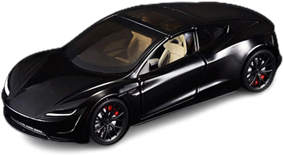 EROCK 1/24 Diecast Roadster Model Car with Pull Back Function, Sound and Light, Alloy Metal Vehicles Roadster Toy Car Ideal Collectible for Kids Adults Enthusiasts, Great Birthday Gift (Black)