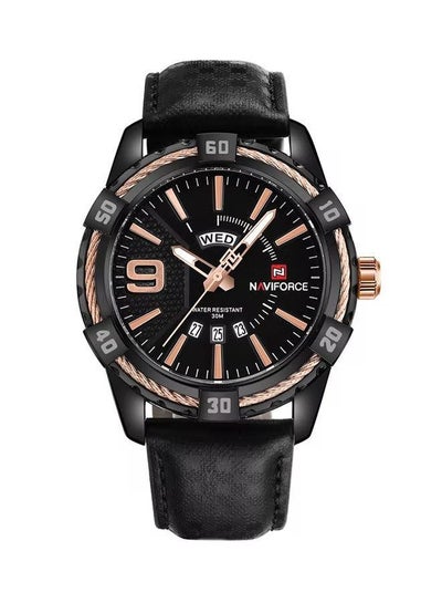 Men's NF9117 Leather Water Resistance Analog Wrist Watch - Black