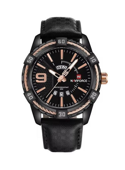 Men's NF9117 Leather Water Resistance Analog Wrist Watch - Black