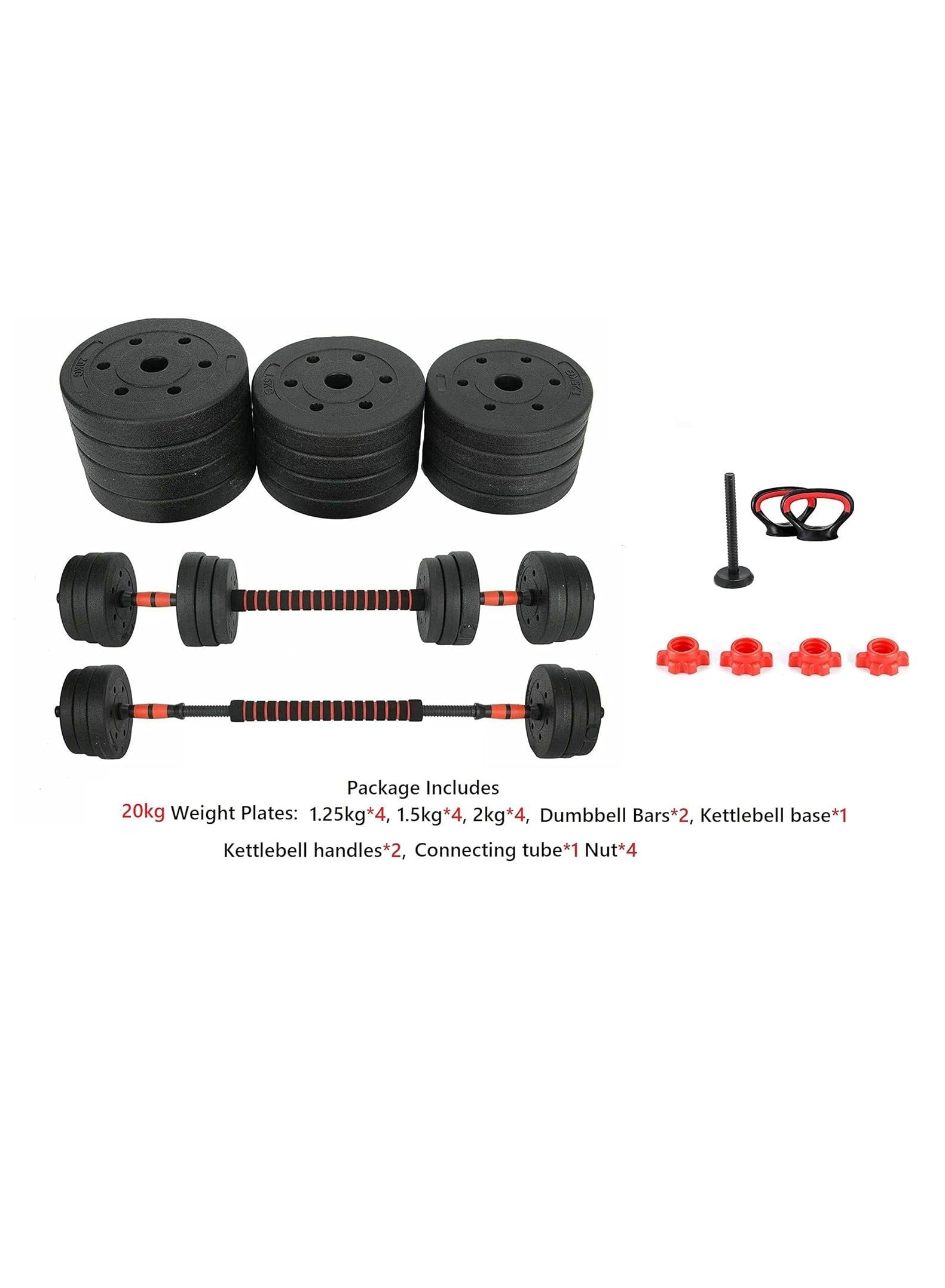 Versatile 7-in-1 Adjustable Dumbbell Set, Transform into Barbell, Kettlebell, and Push-ups, Ideal for Weightlifting and Total-Body Fitness at Home or Office with Free Weights, 20kg