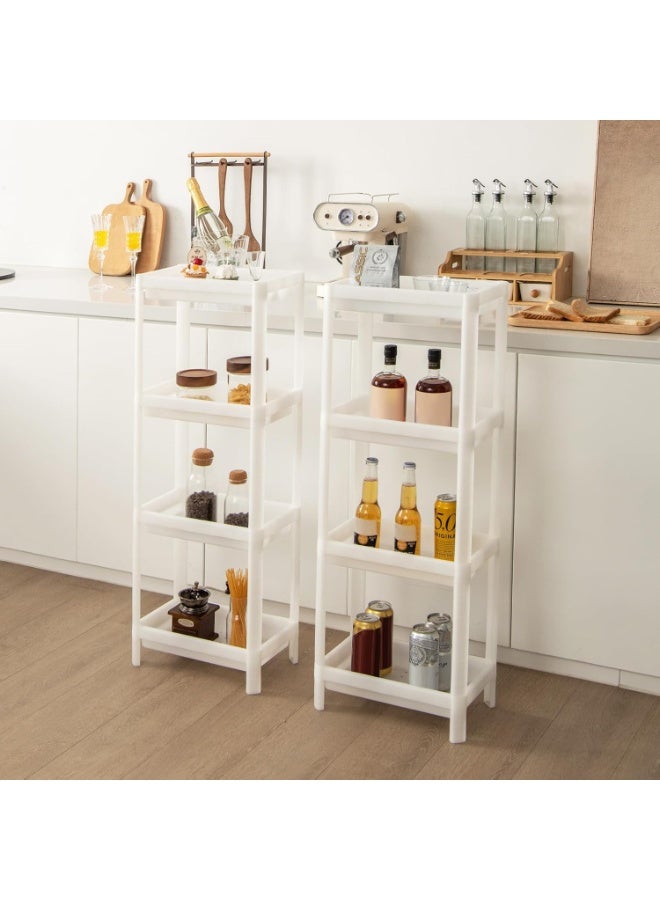 Eworld 4-Tier Bathroom Storage Shelves, White Detachable Utility Rack with Drainage Holes & Baffles, Freestanding Organizer for Kitchen, Laundry, and Under Sink Use