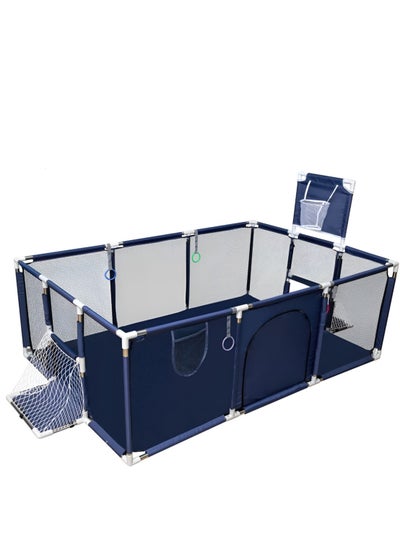 Large Toddler Stainless Steel Pipe Foldable, Safe Baby Playpen for Twin Blue