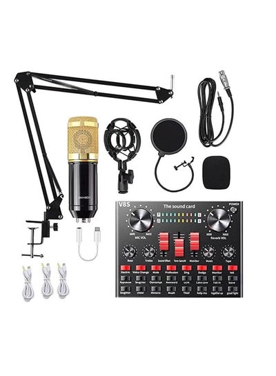 بطاقة صوت Live V9 متعددة الوظائف من مايك ميوزيك ومجموعة ميكروفون تعليق BM800، مجموعة ميكروفون مكثف للبث، بطاقة صوت حية ذكية للبث عبر الإنترنت لأجهزة الكمبيوتر والهواتف المحمولة (الإصدار 9، أسود)