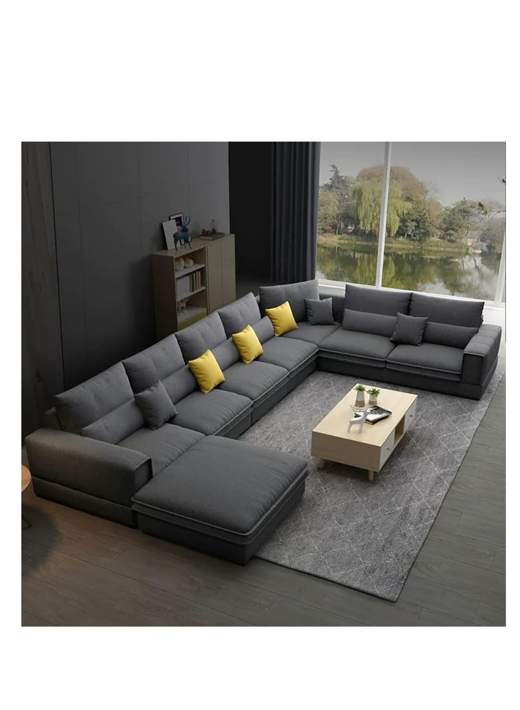 Living Room Sofa -Sofa Set - Fashion Fabric Sofa - Combination Set - Cafe Hotel Furniture - Simple Leisure Sofa 7 Seaters U Shape Grey 390X90X90