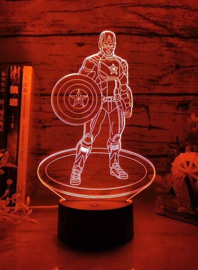 Multicolour Captain America 3D Night Light Lamp The Avengers Black Base 3D LED RGB Multicolor 7 Color Change USB Touch & Remote Control Lamp for Child Kids Bedroom Lamp Sleeping Light Boy Gift Xmas