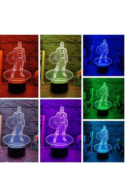 Multicolour Captain America 3D Night Light Lamp The Avengers Black Base 3D LED RGB Multicolor 7 Color Change USB Touch & Remote Control Lamp for Child Kids Bedroom Lamp Sleeping Light Boy Gift Xmas