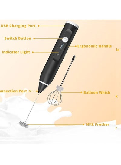 صانع رغوة الحليب، قابل لإعادة الشحن عبر USB، 3 سرعات قابلة للتعديل، صانع رغوة كهربائي محمول مع مخفقتين من الفولاذ المقاوم للصدأ، خلاط مشروبات صغير لخافق البيض للقهوة والكابتشينو واللاتيه والشوكولاتة الساخنة ومزيج البيض