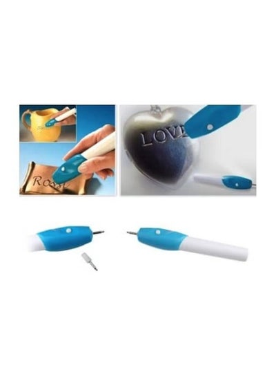 Mini Electric Engraving Pen Handheld Carving Pen Engraver Tool for Glass Plastic - Blue/White
