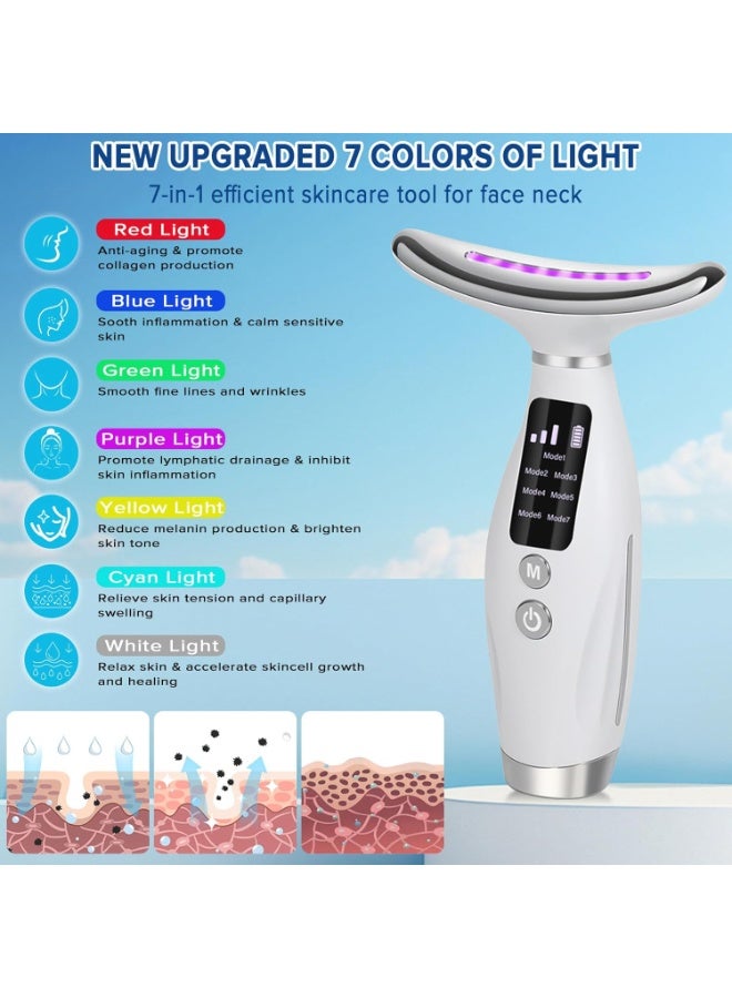 Eworld Neck Face Massager with 7 color modes LED Facial Massager with Heat 45±5°C, Microcurrent and Sonic Vibration for Anti-Aging, Wrinkle Reduction, Skin Firming & Neck Lifting