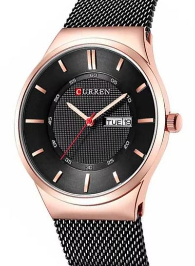 CURREN 8311 Men Watches Simple Style Stainless Steel Mesh Wristwatch New Quartz Male Clock With Week and Date Waterproof - Black