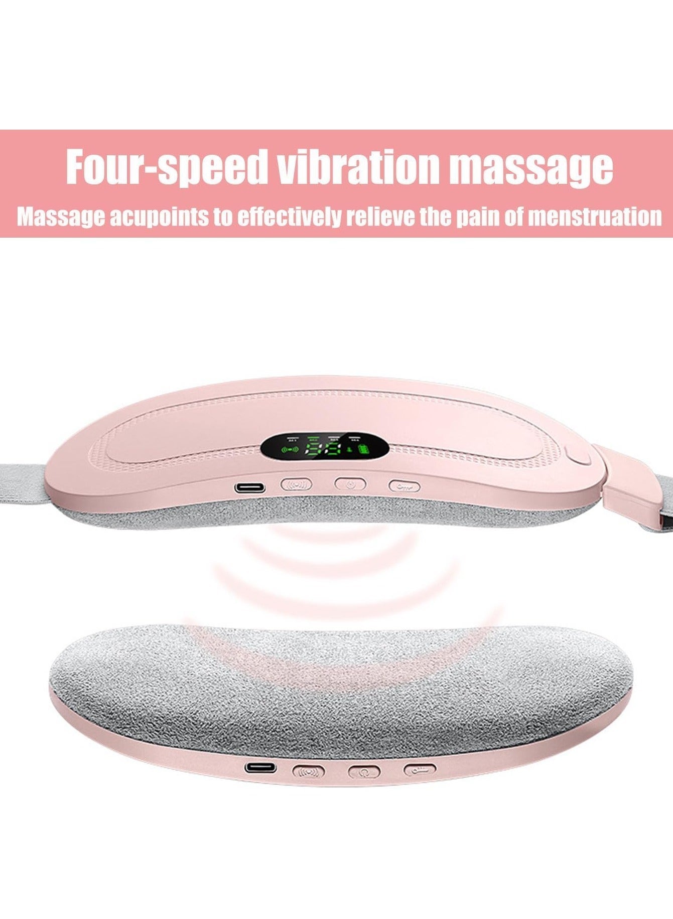 Eworld Portable Cordless Heating Pad for Period Cramps Relief, Rechargeable Electric Heat Belt with 3 Adjustable Heat Levels and 4 Vibration Modes, Perfect Gift for Women and Girls, Pink