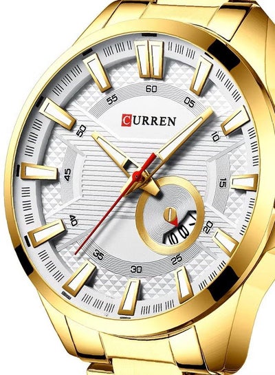 Men's 8372 Waterproof Stainless Steel Band With Calendar Quartz Watch - 46 mm
