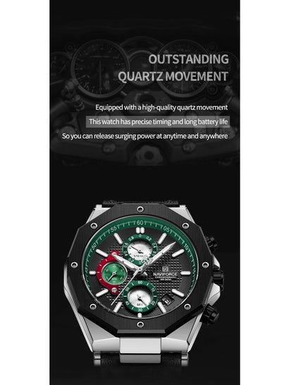 NAVIFORCE NF8028 ساعات كوارتز عصرية للرجال بحزام جلدي رياضي كرونوغراف ساعة معصم تاريخ تلقائي مقاوم للماء ساعات رجالية مضيئة