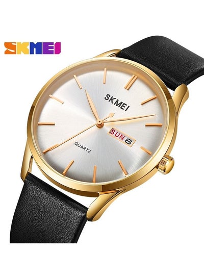 Men's 1991 Quartz Watch Leather Strap Waterproof Watch - Black