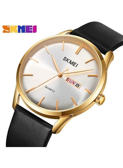 Men's 1991 Quartz Watch Leather Strap Waterproof Watch - Black