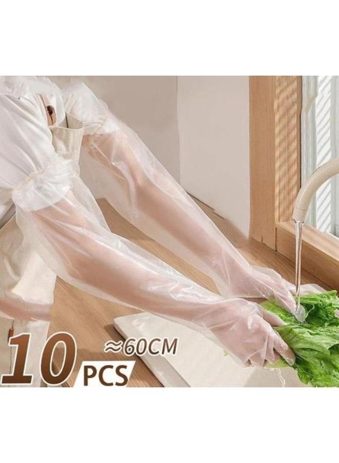 10 Pieces 60cm Long Disposable Dishwashing Waterproof Thickened Oilproof TPE Housekeeping Gloves