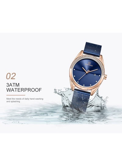 NAVIFORCE Luxury Fashion Simple Diamond Women Watch Stainless Steel Waterproof Wristwatches with Date NF5015