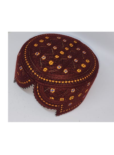 Traditional Sindhi Cap Topi is known as The Sindhi Kufi Handmade Woven Embroidery Use By Sindhis in Pakistan Essential Part Of Saraiki And Balochi Culture in Lal Mehndi with Multi Color
