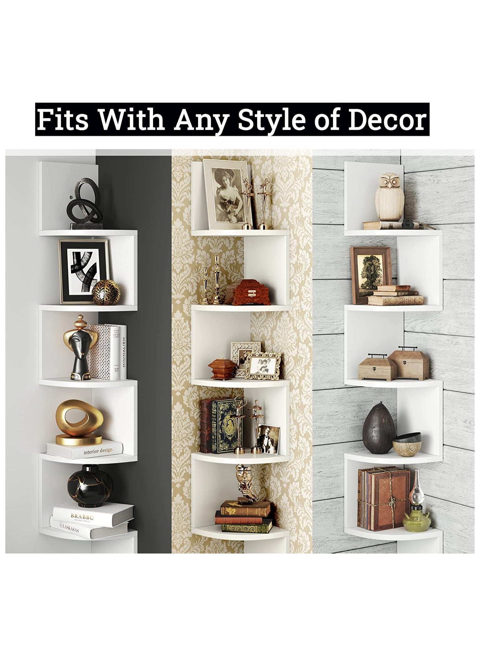 Eworld 5 Tier Floating Wall Mount Corner Shelve For Bedroom and Living Room