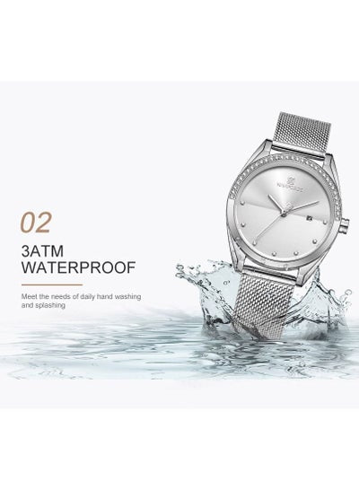 NAVIFORCE Luxury Fashion Simple Diamond Women Watch Stainless Steel Waterproof Wristwatch with Date NF5015