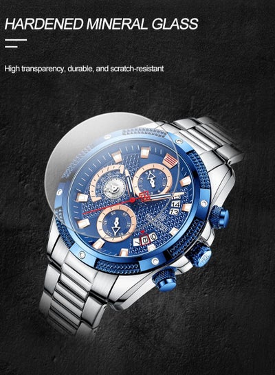 ساعة NAVIFORCE الفاخرة للرجال، بسوار من الستانلس ستيل، مقاومة للماء، كوارتز كرونوغراف NF8021