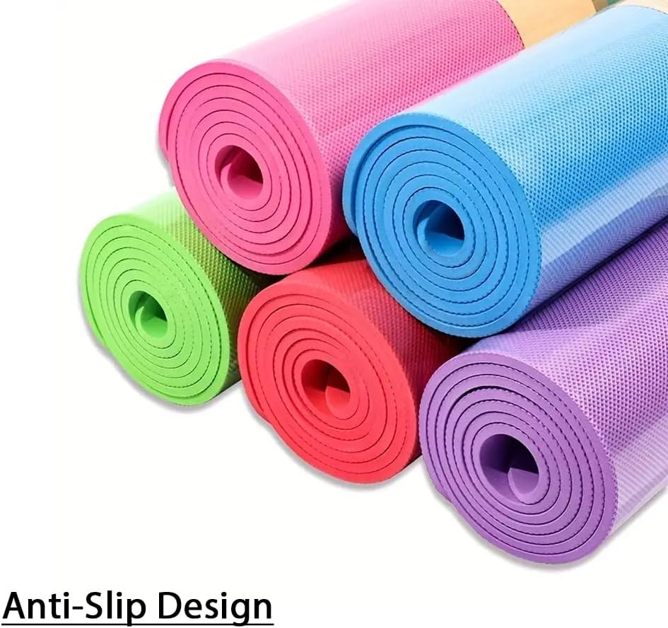 Yoga Mat with Nylon Strap 4mm Thick EVA Latex Free Mat for Men & Women 61x173cm - Non-Slip Exercise Mat for Home Yoga, Pilates, Stretching, Floor & Fitness Workouts - PURPLE