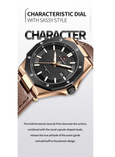 NAVIFORCE 9200 Men's Watch Fashion Casual Polygon 3ATM Waterproof Quartz Leather Clock